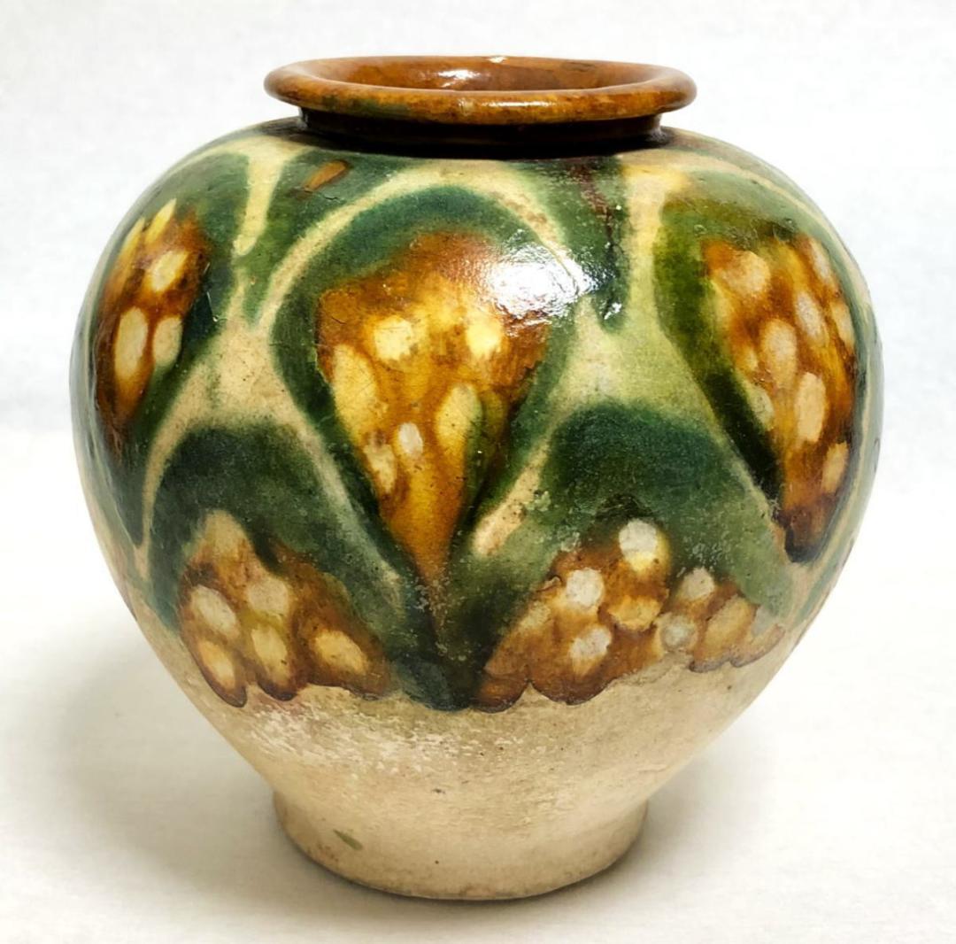 唐時代 唐三彩壺 伝世品焼物 保証 陶器 中国美術 ウブ品 WWTT173