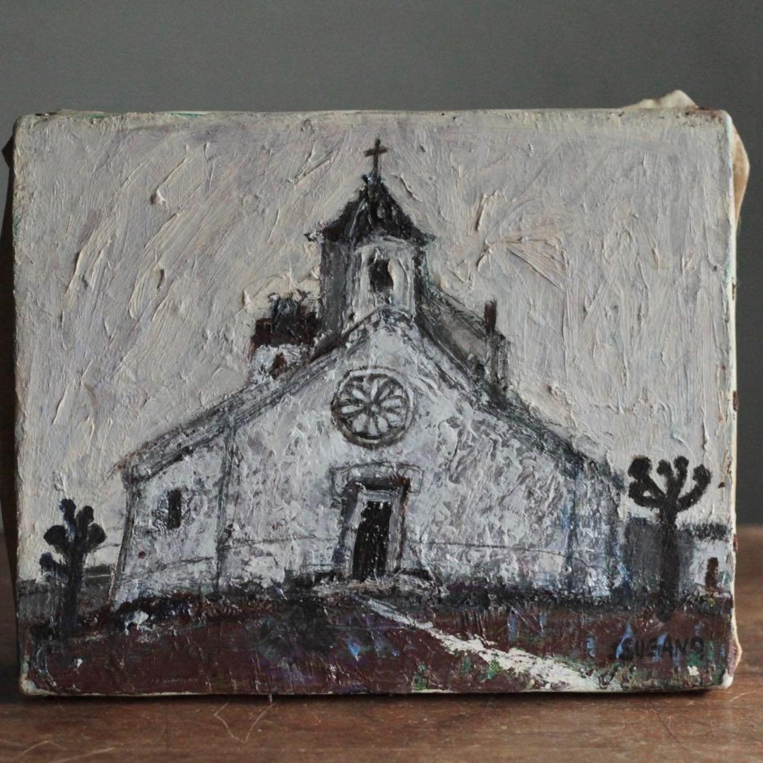 教会 油彩 F3号 作者不明 古道具 アンティーク 古い 油絵