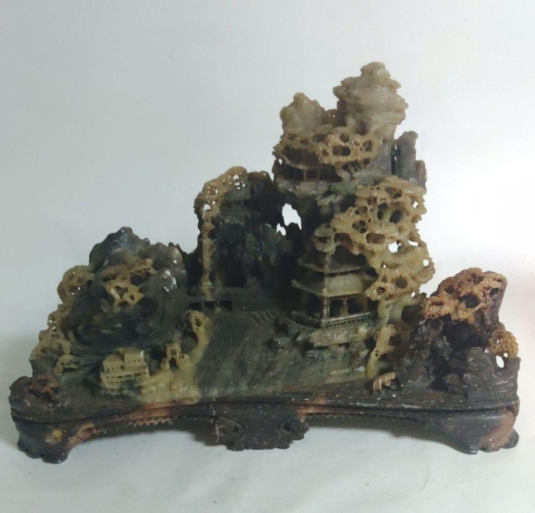 寿山石　山水　風景　石製　中国