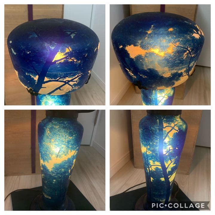 希少　被せガラス　フランスの風景ガラス　ランプ　照明　大型スタンド　LAMP