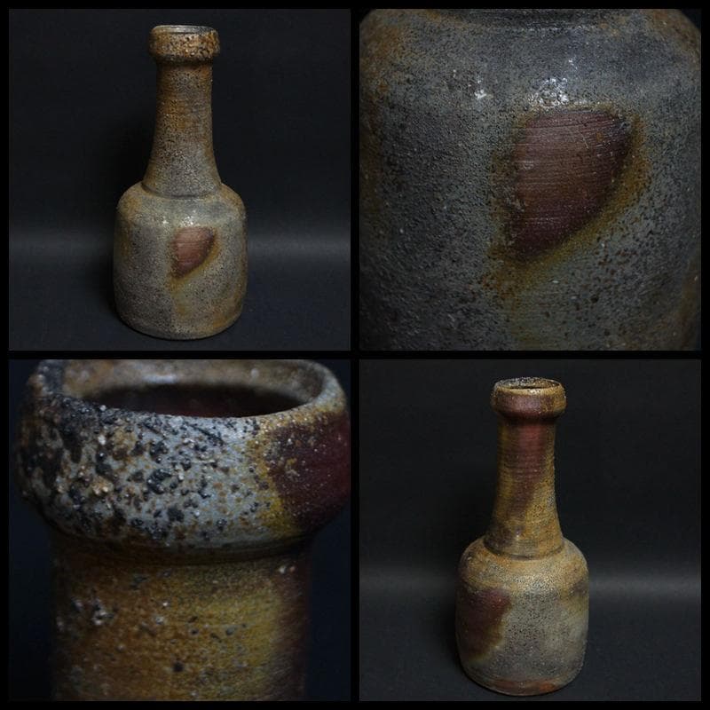 備前焼 砧形 花生 花入 窯変 花瓶 飾壺 共箱 在銘 / 花器 茶道具