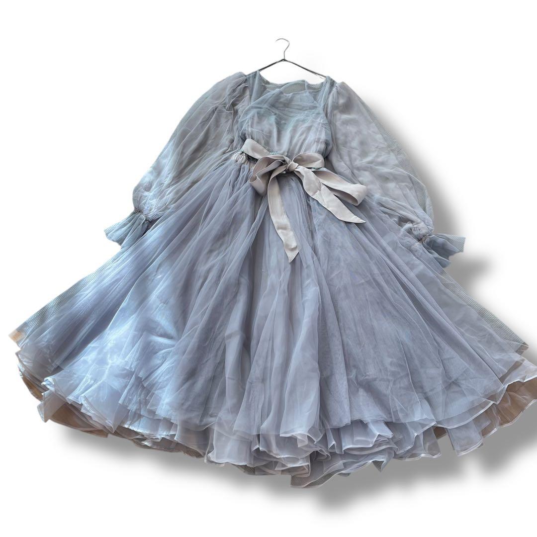 ラベルエチュード ロングワンピース チュール パーティ ウエストリボン