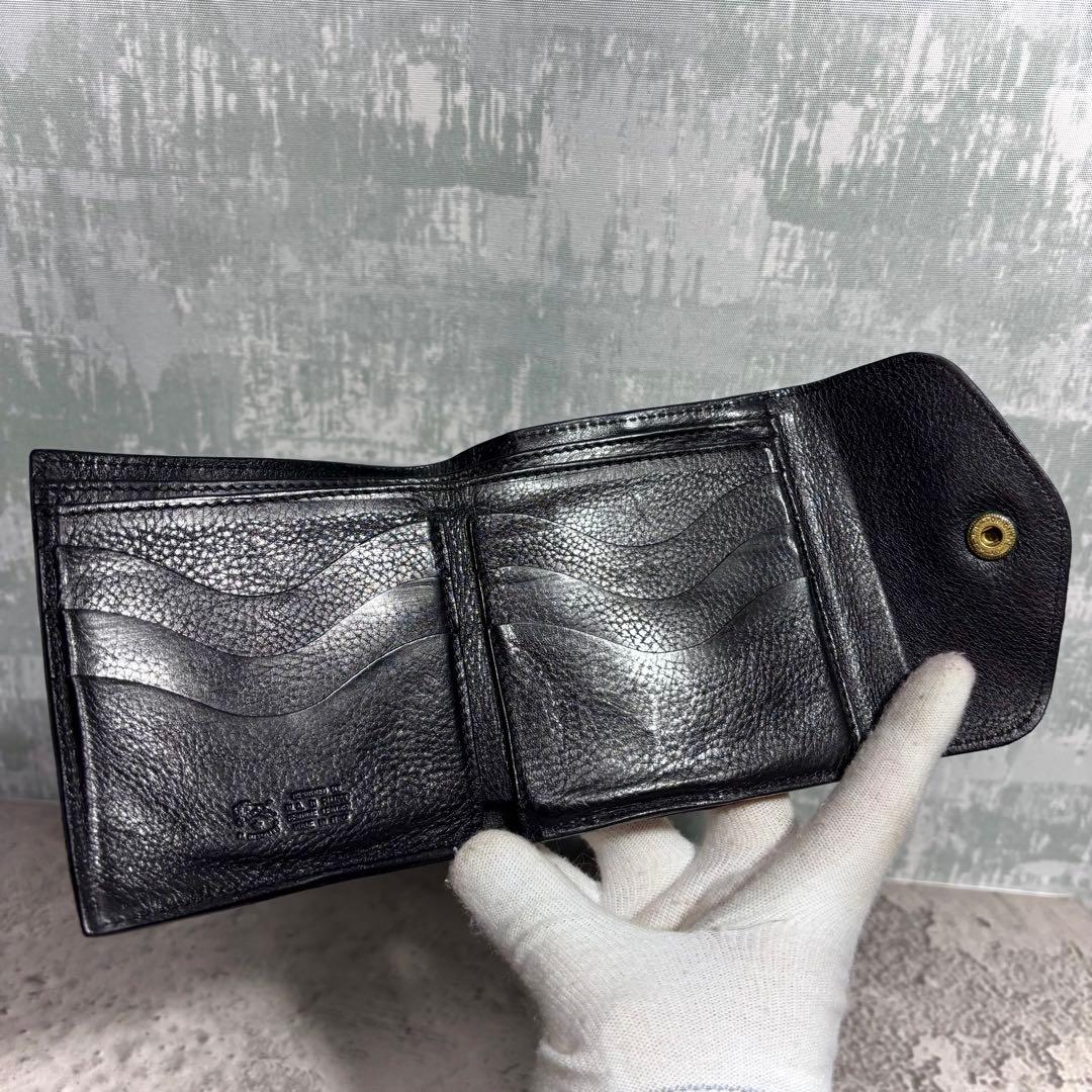 【えいた！】イルビゾンテ がま口ミニ財布 黒 シボ革 レザー