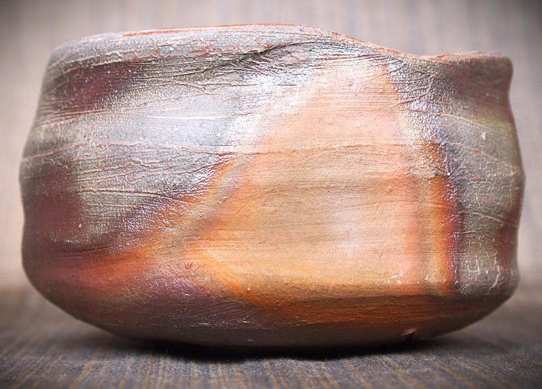 人気作家★中村和樹【師：中村真・中村六郎】★備前【窯変】茶碗A★共箱・布