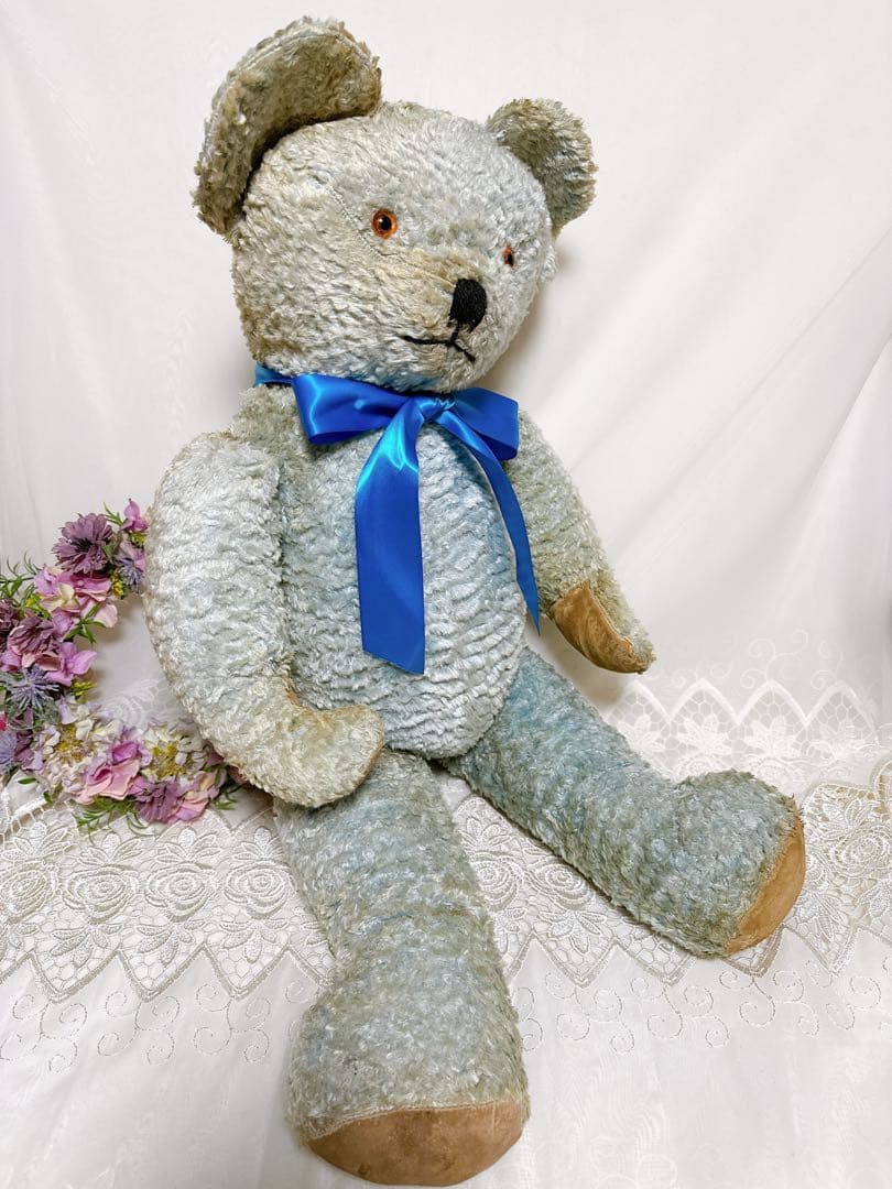 ✨レア✨❤️特大❤️ブルーのアンティークベア　イギリスアンティークテディベア