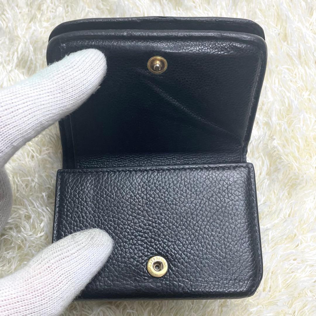 付属品完備 バレンシアガ エブリデイ 三つ折り財布 コンパクト シボ皮 ブラック