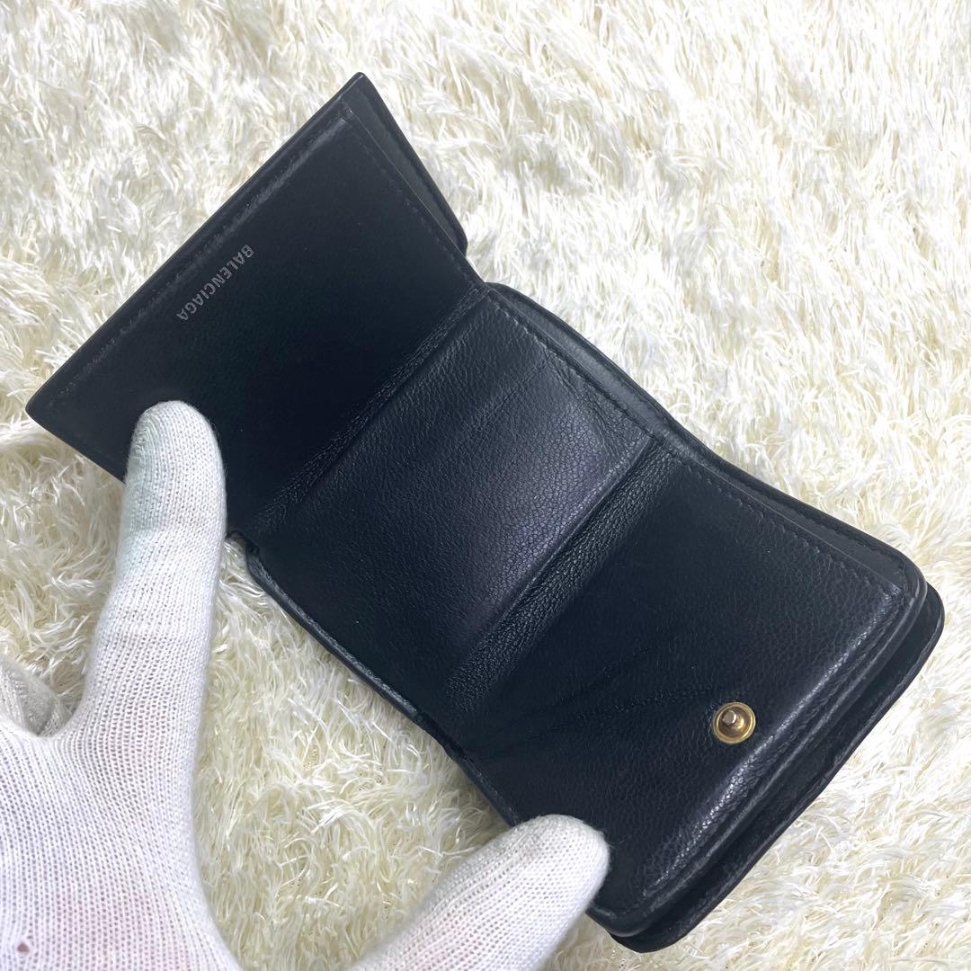 付属品完備 バレンシアガ エブリデイ 三つ折り財布 コンパクト シボ皮 ブラック