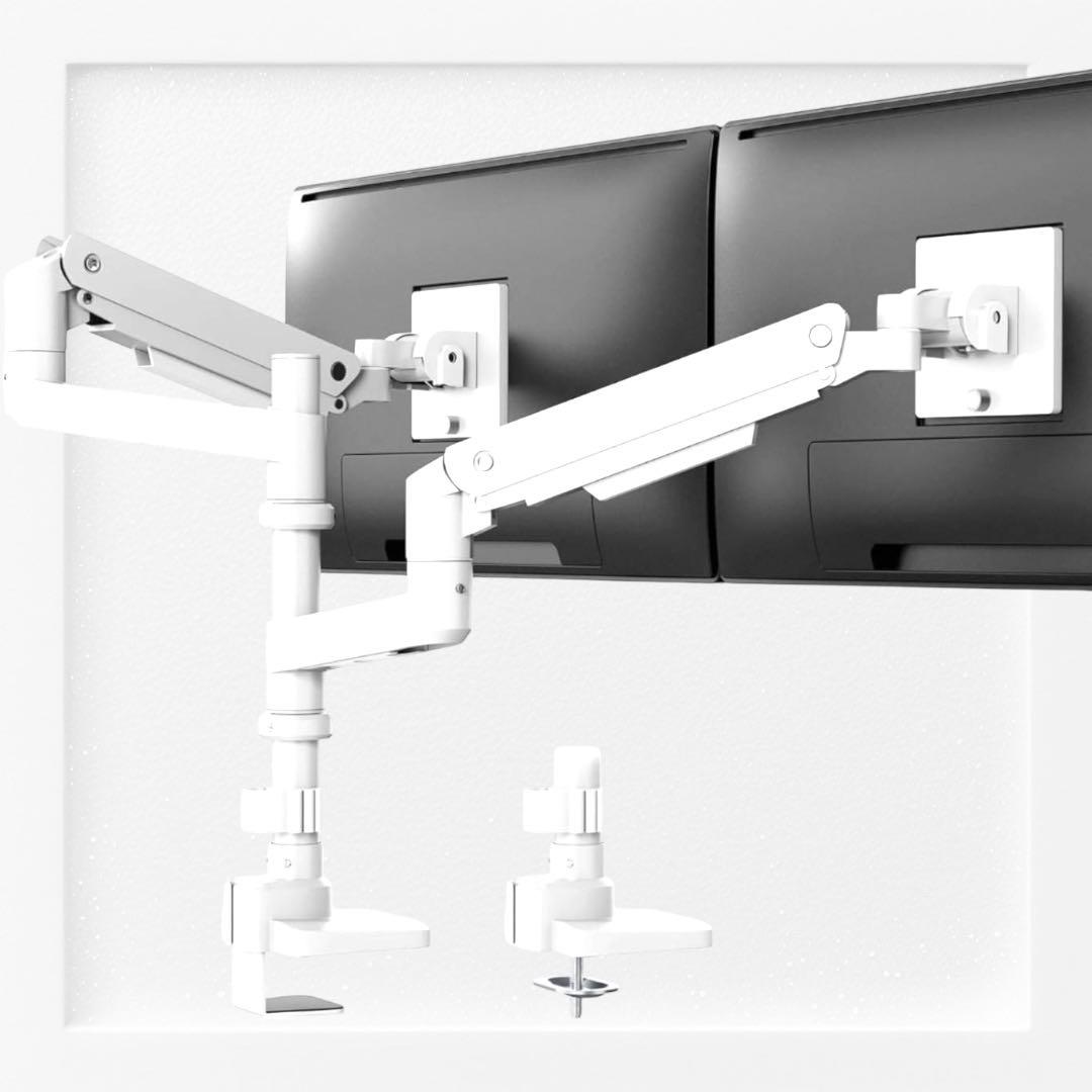 【訳あり】モニターアーム デュアル 2画面 17～49インチ ガススプリング 白