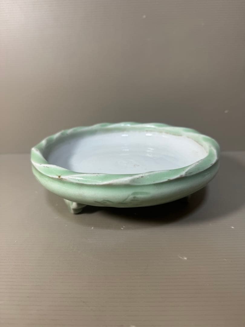 2420 古美術　青磁　三足　菓子鉢　時代物