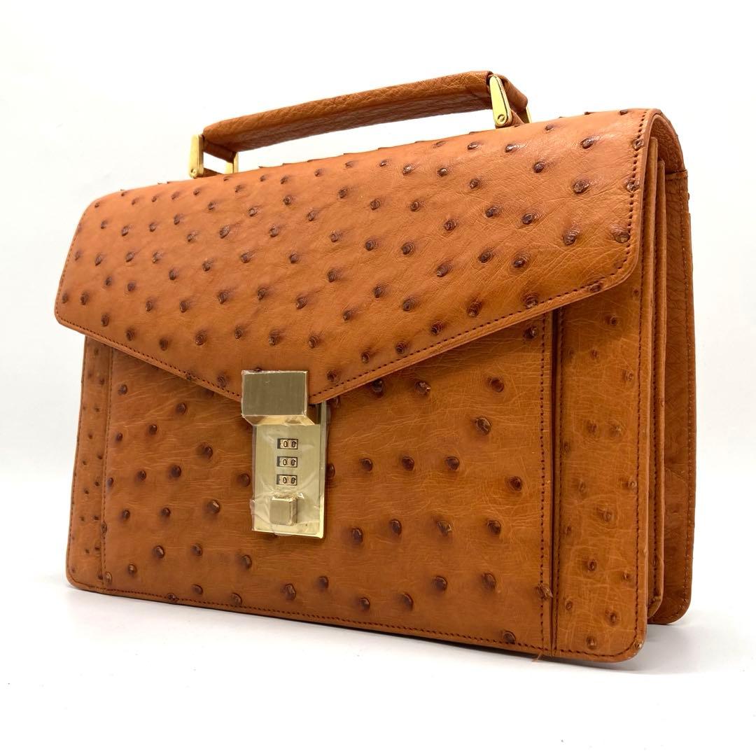 未使用品✨オーストリッチ ハンドバッグ ダイヤル式 フォーマル トップハンドル