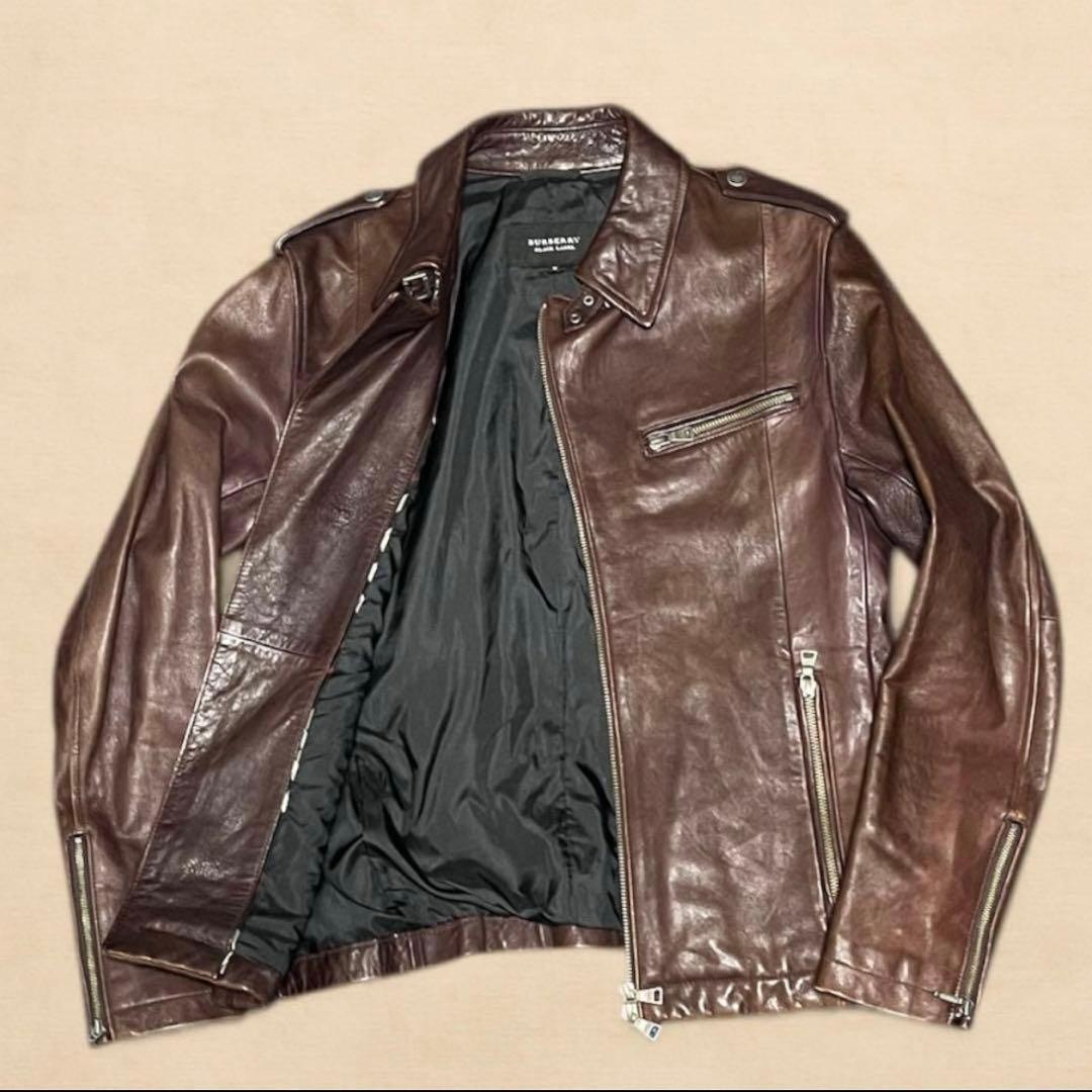 BURBERRY BLACK LABEL 羊革レザー ライダース M ブラウン