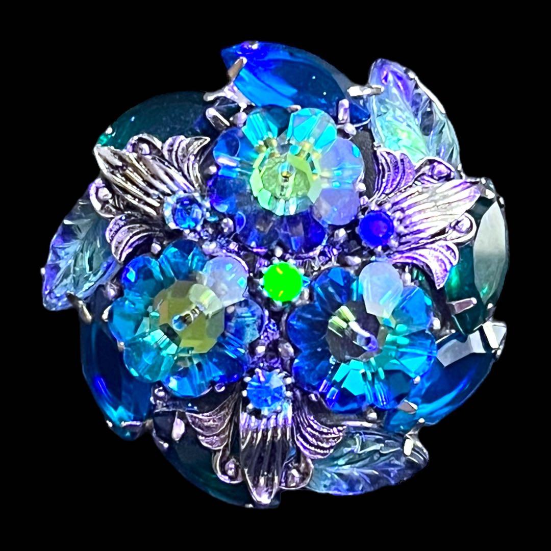 レアストーン☆JULIANA☆ギブレ&モールデッドガラス☆フラワーブーケブローチ