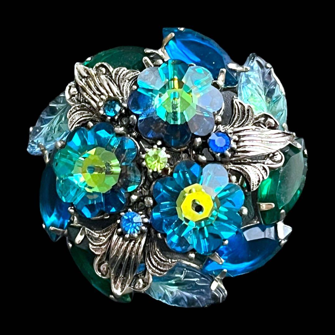 レアストーン☆JULIANA☆ギブレ&モールデッドガラス☆フラワーブーケブローチ