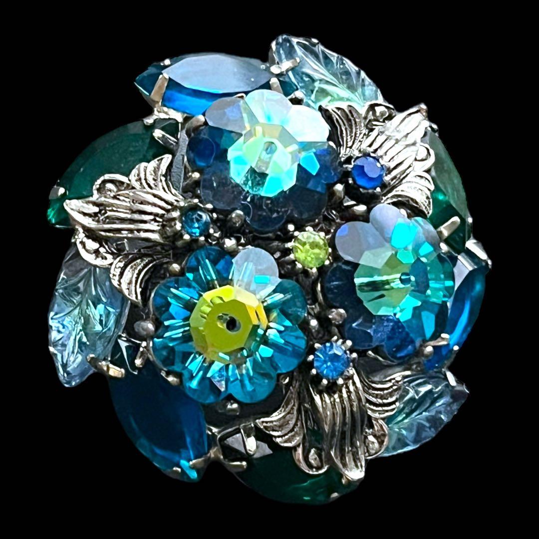 レアストーン☆JULIANA☆ギブレ&モールデッドガラス☆フラワーブーケブローチ