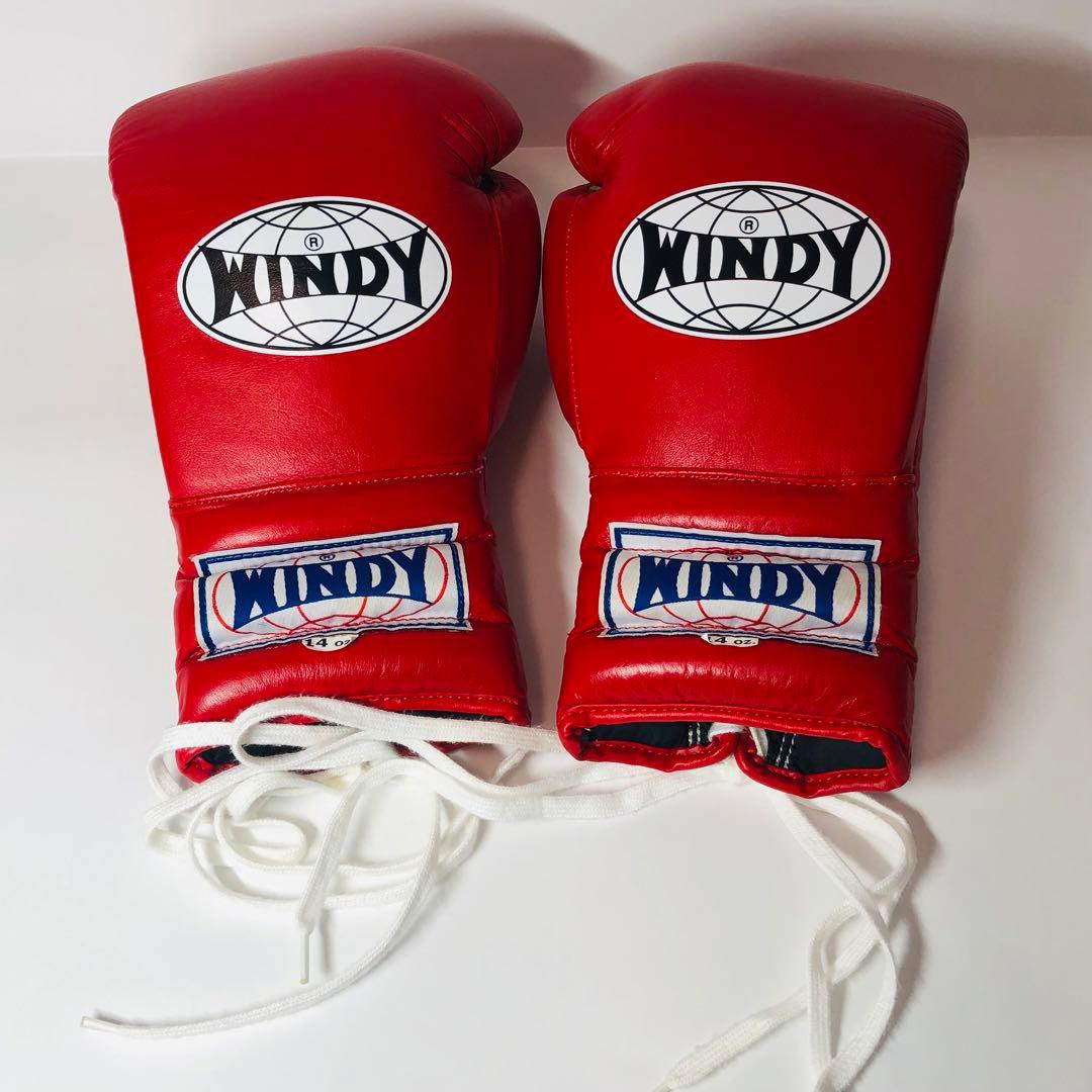 WINDY ボクシンググローブ 14 oz 赤 紐式 試合用