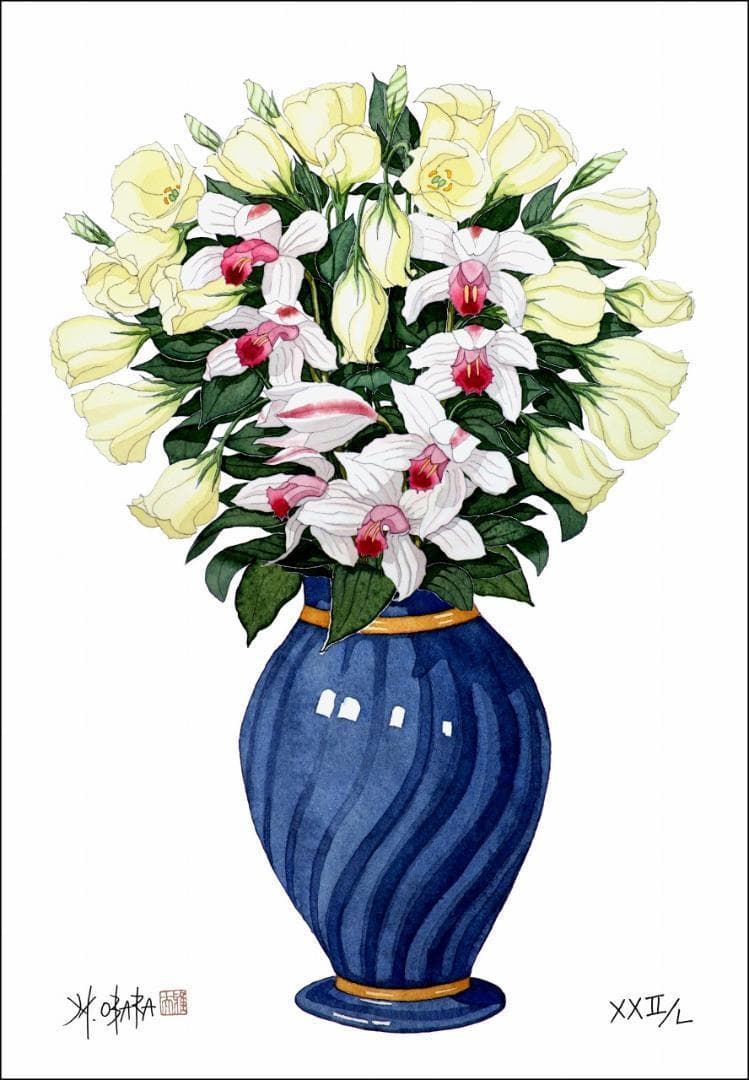 国際展作家「蘭とトルコ桔梗」ル・サロン入/植物画/D・リトグラフ/安野光雅の影