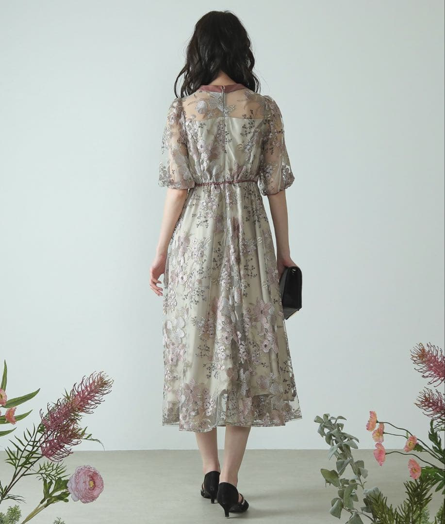 シック フラワー刺繍 パーティー ドレス 結婚式 お呼ばれ オケージョン