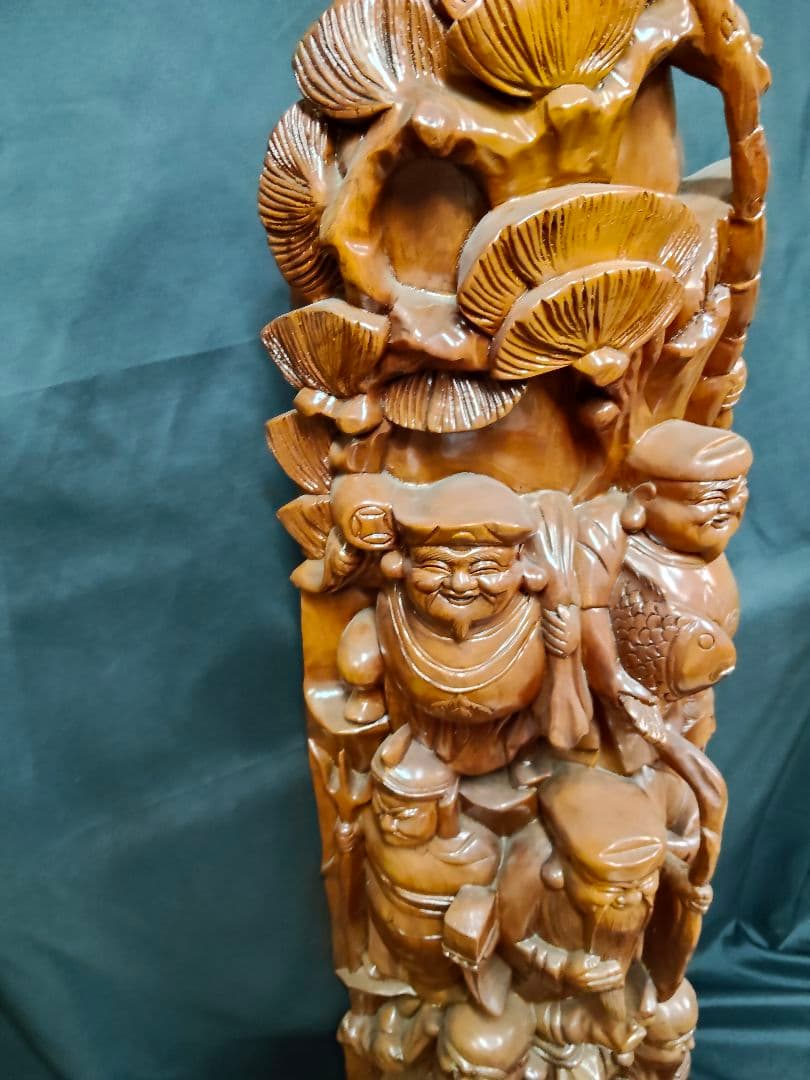 ​【大型・縁起物】木彫り 七福神 彫刻 置物 一刀彫 天然木 高さ135cm 欅