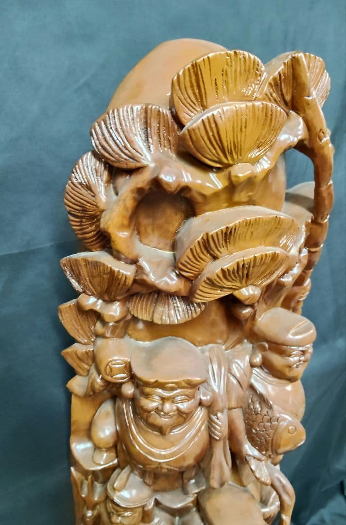 ​【大型・縁起物】木彫り 七福神 彫刻 置物 一刀彫 天然木 高さ135cm 欅