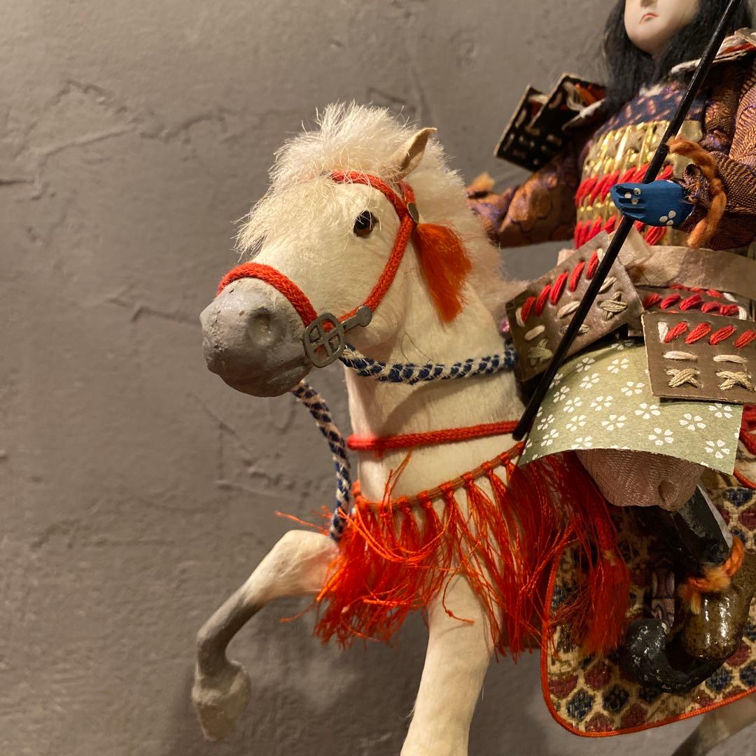 昭和初期 竹製 馬乗桃太郎 人形 共箱付き 骨董品 コレクション 川井一男