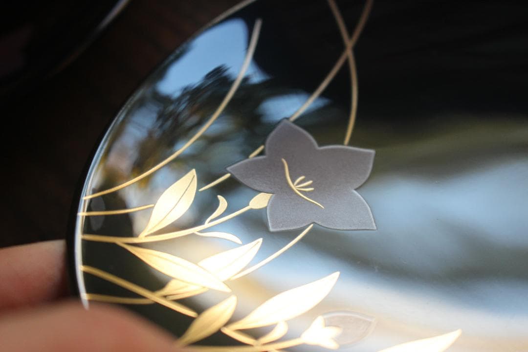 デッドストック！上質黒漆に優美な桔梗蒔絵の映える銘々皿5点（検輪島塗銘々皿蒔絵皿