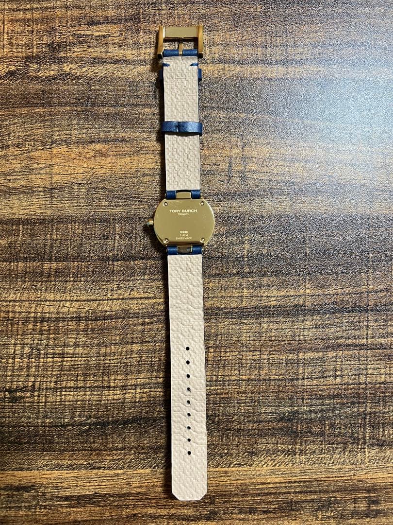 トリーバーチ腕時計 ネイビー レザーベルト 時計 ゴールドロゴ