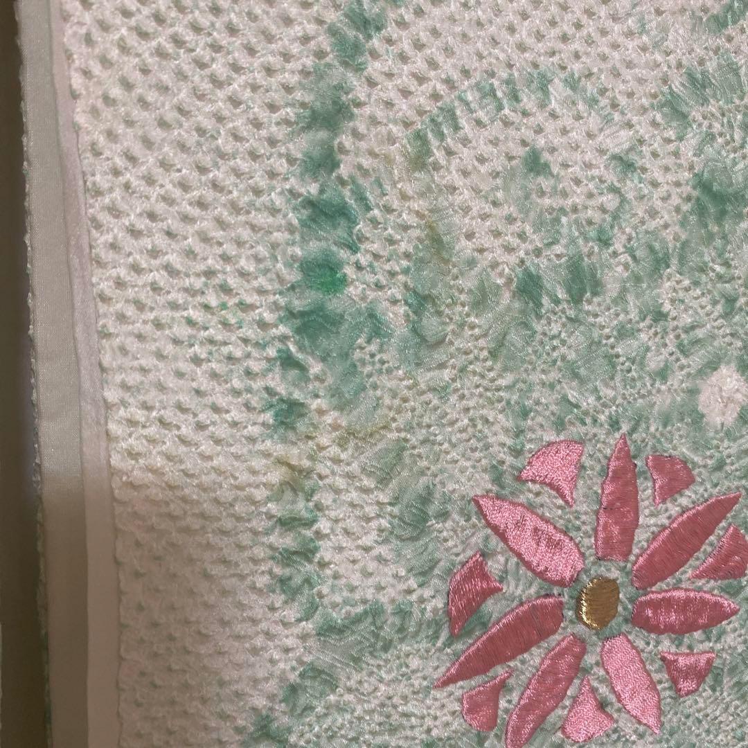 4k2103 振袖　正絹　袷　藤娘きぬたや　総絞り　刺繍　緑　白　赤　金色　花柄