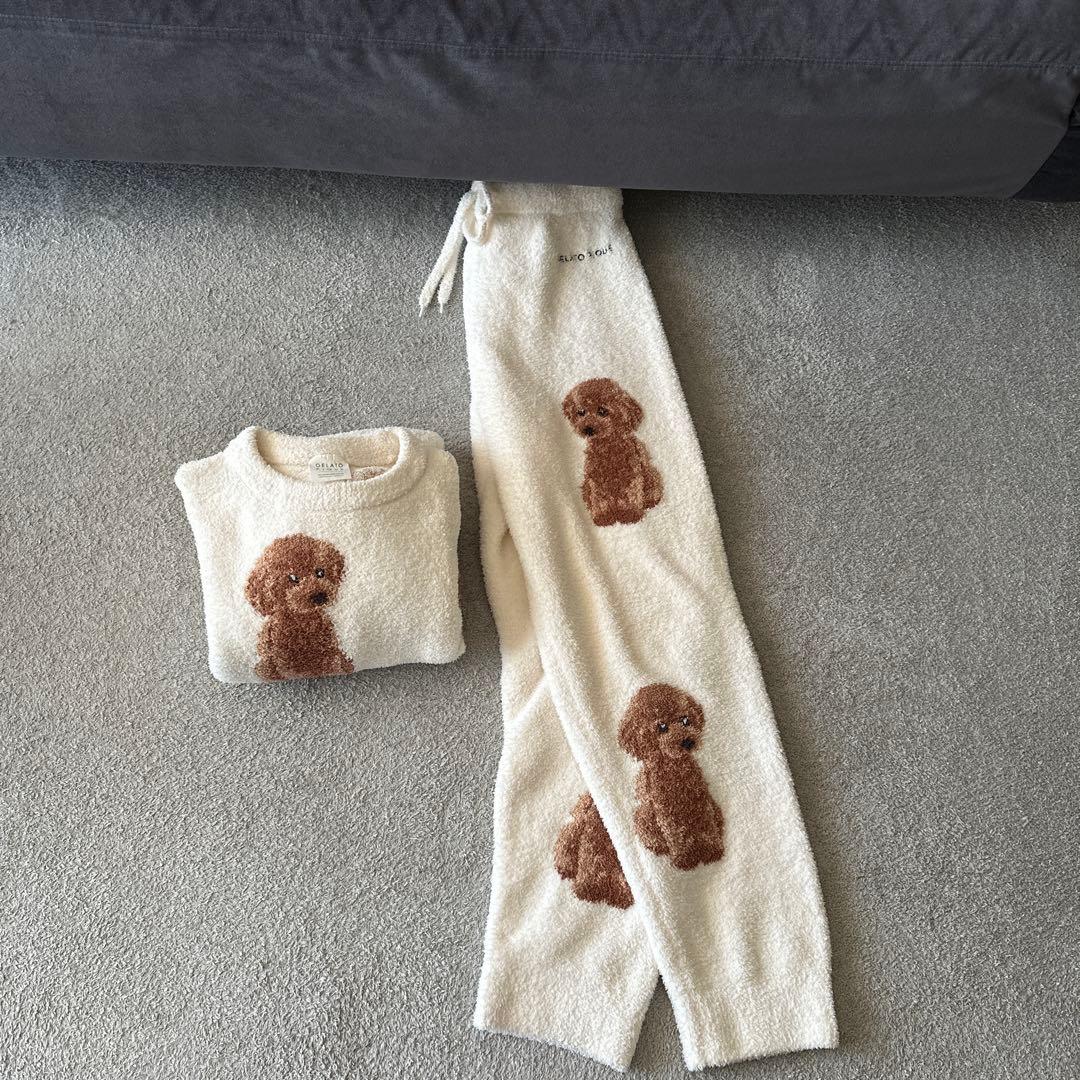 【少し訳あり】ジェラートピケ　ルームウェア トイプードル 上下セット❁