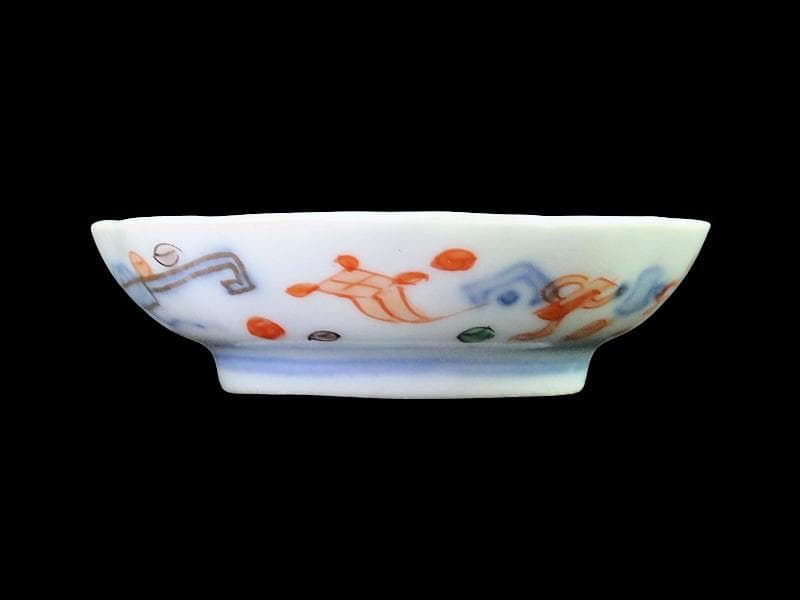 古伊万里　金襴手　松竹梅に双鶴　花の図　豆皿　E893AS-CTs