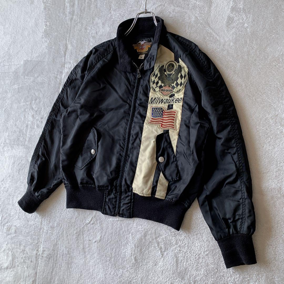 希少 ハーレー ダビッドソン ナイロン ライダース ジャケット バック刺繍ロゴ