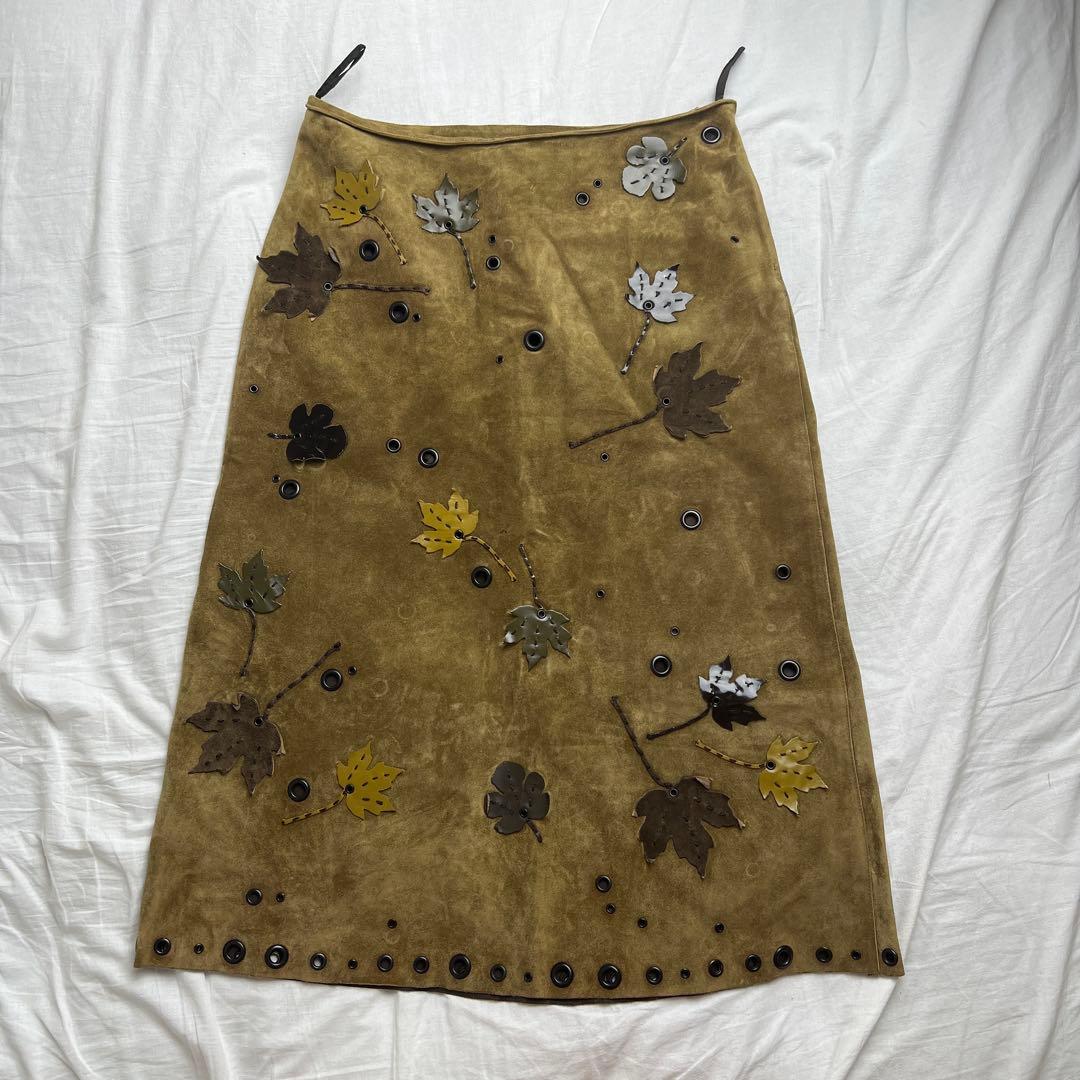 FW 99 Prada Suede Leaf Appliqué Skirt