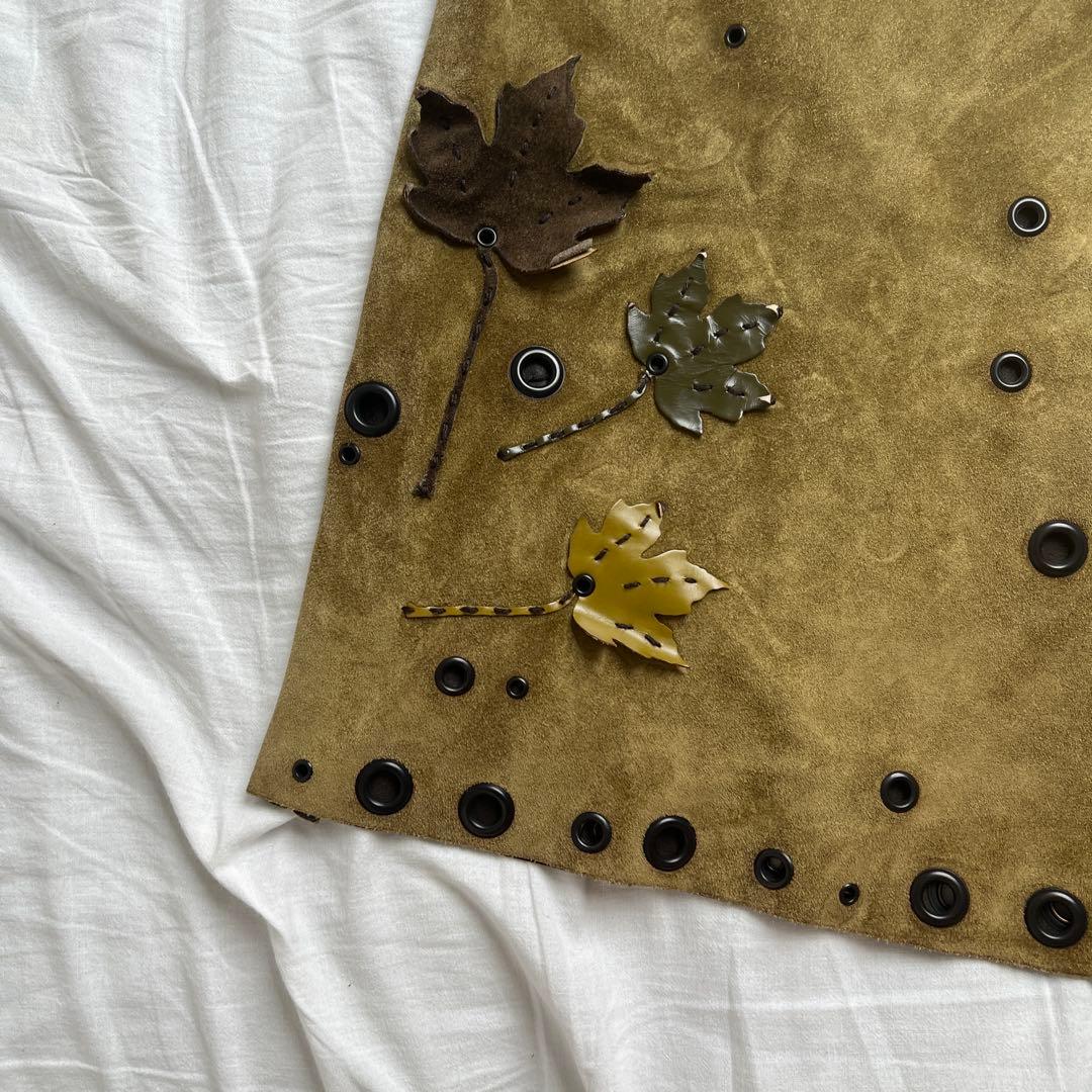 FW 99 Prada Suede Leaf Appliqué Skirt