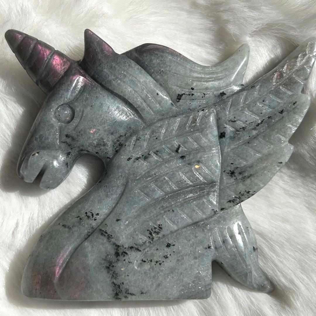 【 ラブラドライト ユニコーン ペガサス 彫物 鉱物 インテリア ユニサス　】
