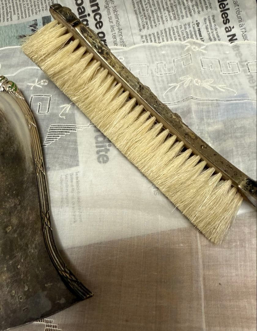 フランス　アンティーク ダストパン ブラシ　　ばら薔薇　シルバー　ちりとり　はけ