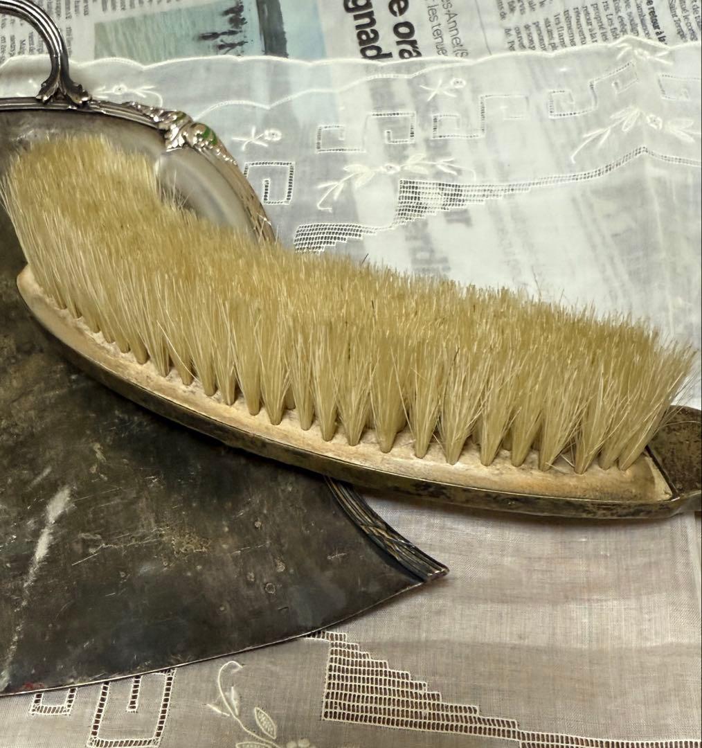 フランス　アンティーク ダストパン ブラシ　　ばら薔薇　シルバー　ちりとり　はけ