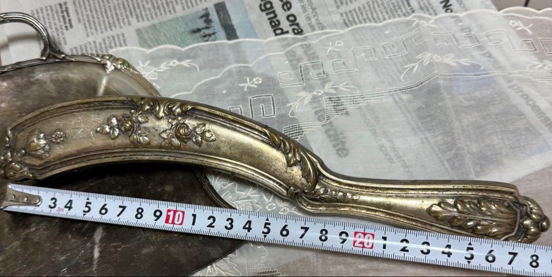 フランス　アンティーク ダストパン ブラシ　　ばら薔薇　シルバー　ちりとり　はけ