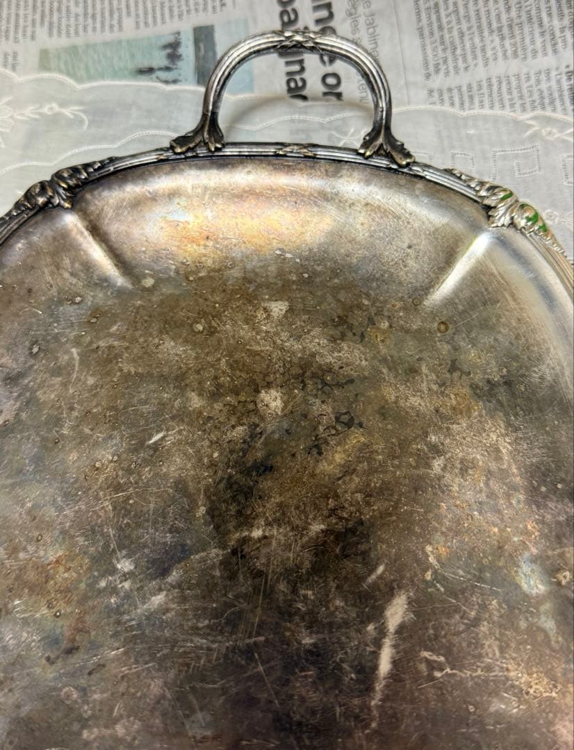 フランス　アンティーク ダストパン ブラシ　　ばら薔薇　シルバー　ちりとり　はけ