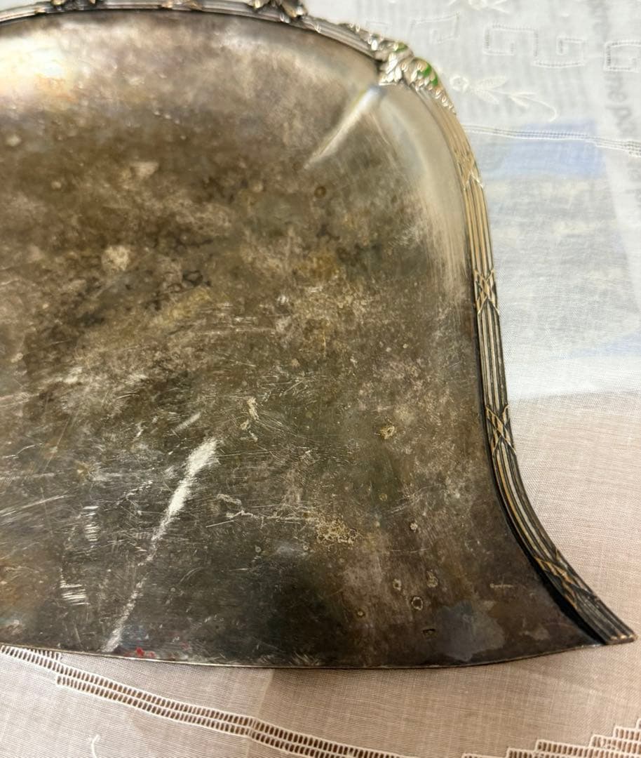 フランス　アンティーク ダストパン ブラシ　　ばら薔薇　シルバー　ちりとり　はけ