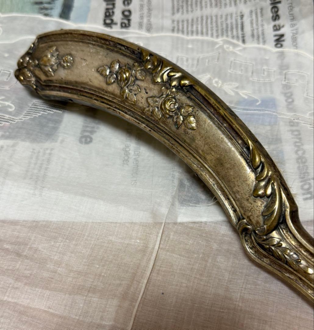 フランス　アンティーク ダストパン ブラシ　　ばら薔薇　シルバー　ちりとり　はけ