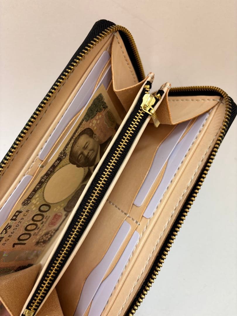 【みやび】【年末セール】黒　ヌメ革　ロングウォレット　長財布　カービング