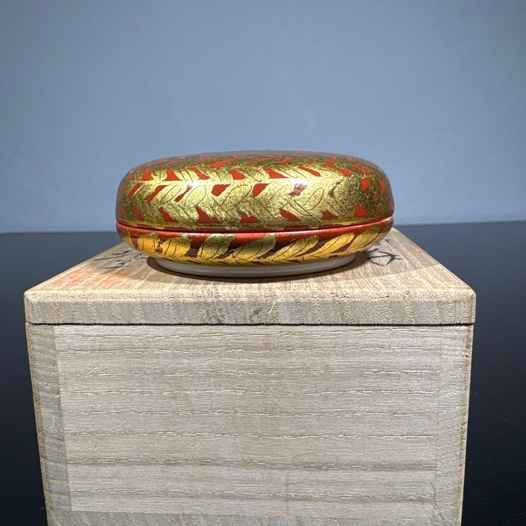 真作　小野珀子　金襴手香合