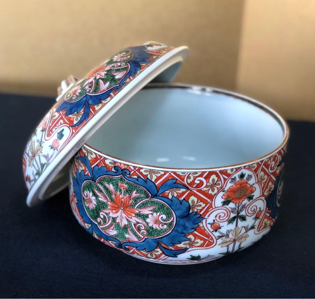 《レ》古伊万里風花菱 蓋物 源右衛門作 共箱　251027う1