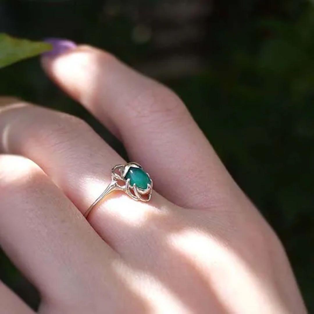 リング トルクアータK10 コガネムシ×グリーンアゲート ゴンドア