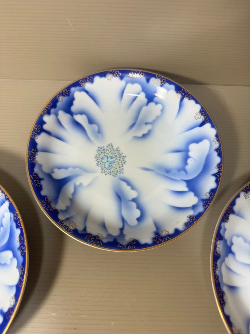 2142 深川製磁　牡丹金ミル　皿　5客　金彩