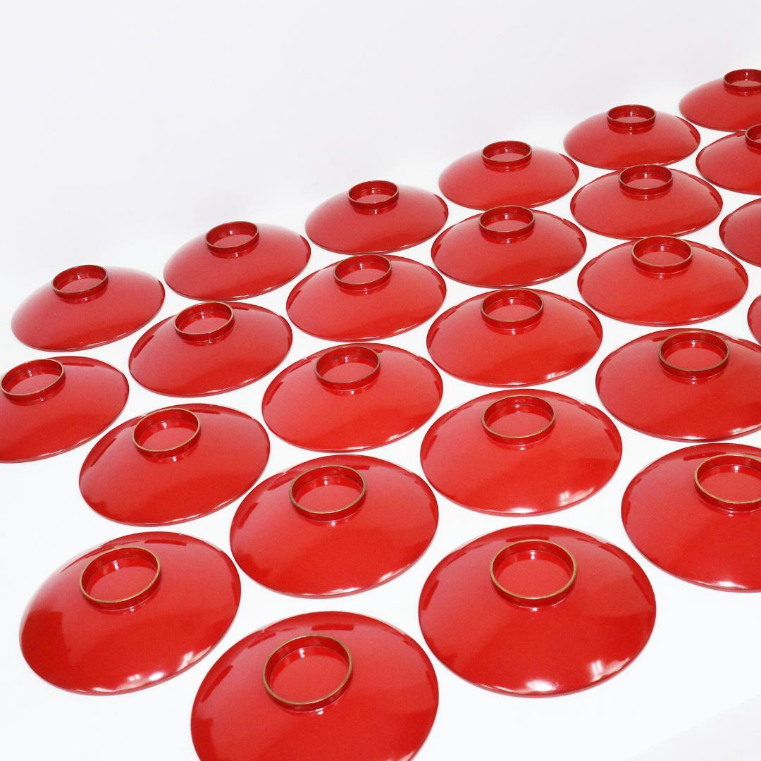 漆芸 絵変わり 鶴亀 鶴 金蒔絵 朱塗引盃 三十客 木皿 箱付き