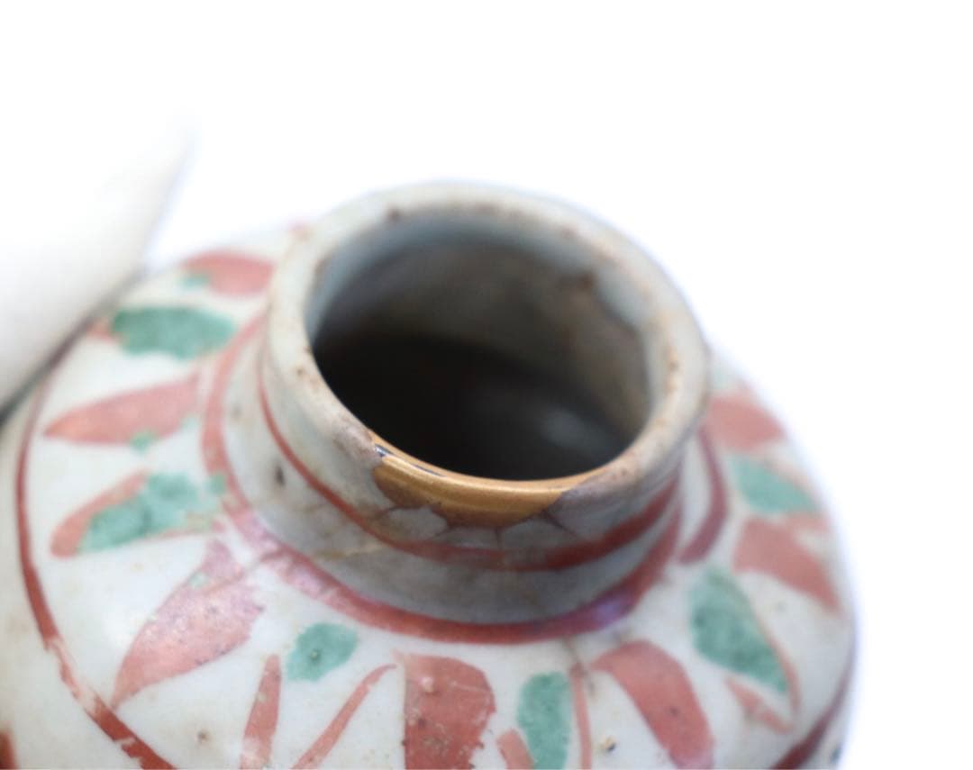 中国　明時代　紅緑彩茶壺　木箱入　送料込み0321