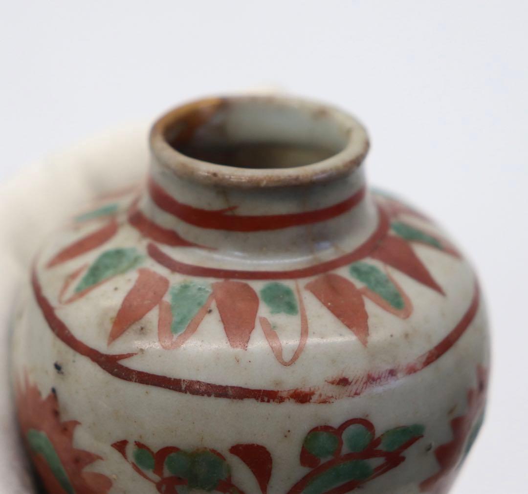 中国　明時代　紅緑彩茶壺　木箱入　送料込み0321