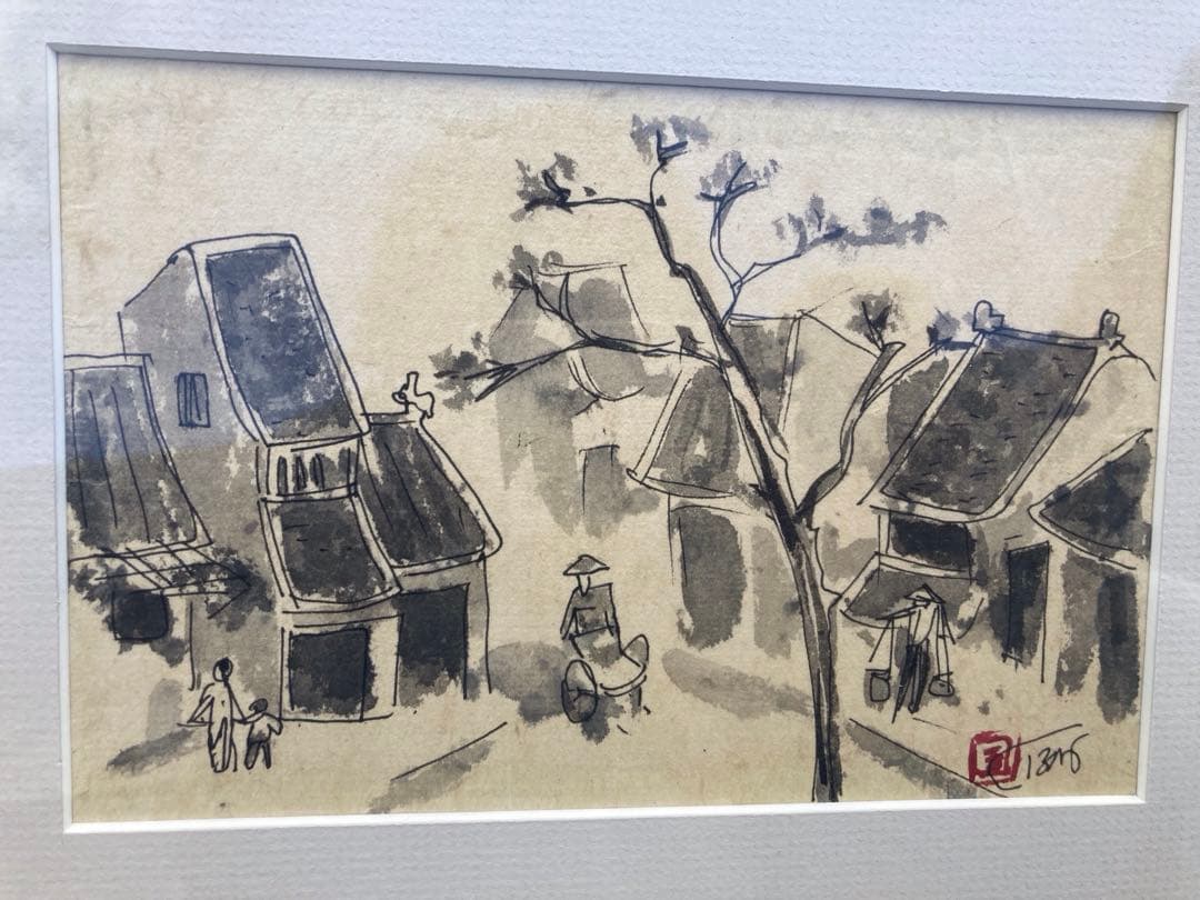 モノクロ絵画 木製フレーム付き