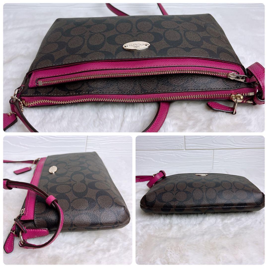 美品☆COACHコーチ2wayショルダーバッグ シグネチャー ブラウン財布