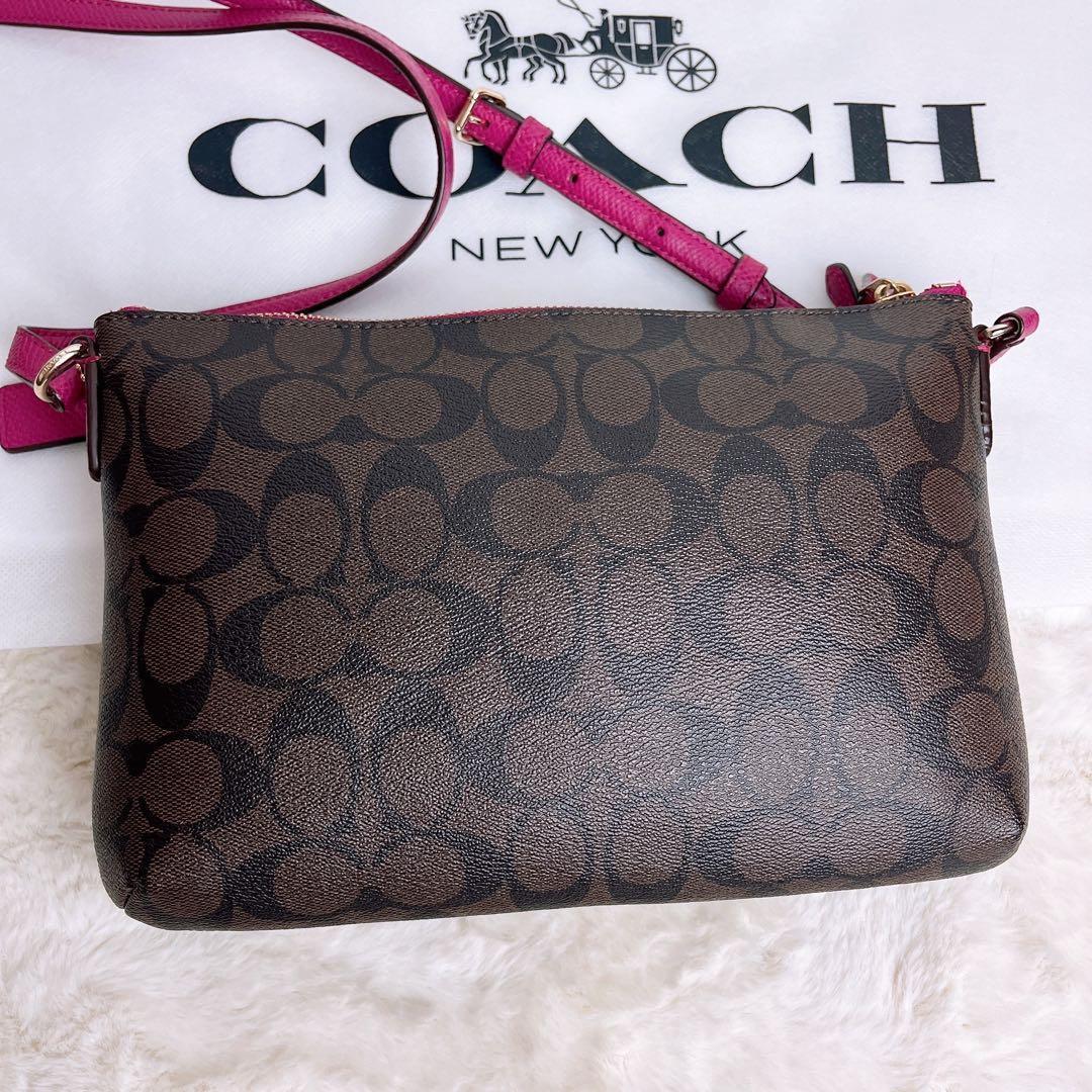 美品☆COACHコーチ2wayショルダーバッグ シグネチャー ブラウン財布